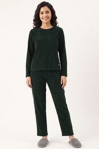 Zivame Velour Knit Poly Winter Loungewear Set - Dark Green — thumbnail 2